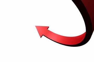 Poster - Large red curved arrow is sweeping across white background in flat design with 3D shading