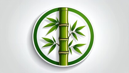 Poster - A vibrant green bamboo plant illustration with leaves, presented within a white circle with a green border, on a light gray background.