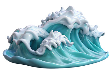 Poster - Stylized 3d rendering of crashing ocean waves with white foam isolated on transparent background