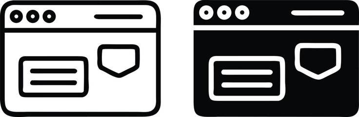 Aufkleber - Secure Browser Icon Set – Black and White Vector Window with Shield and Message Interface Symbols