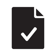 Poster - Verified document solid icon representing confirmation and successful approval with a checkmark for agreement validation and project completion sign vector glyph
