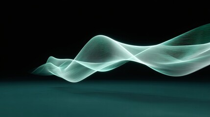 Fototapete - Ethereal Light Waves Dancing in Space with Soft Greenish Glow