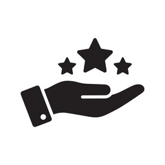 Poster - top quality service glyph icon showing a hand presenting three stars for excellent customer experien