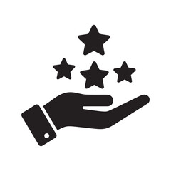 Poster - excellent rating solid icon showing a hand offering stars for five star review representing best cus