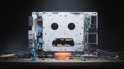 Poster - Robot face in tech-land: A creative, close-up shot reveals a robot's 
