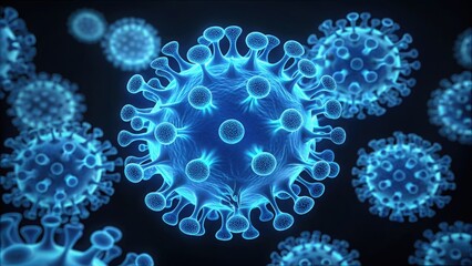 Poster - Glowing Enzyme Structures in Blue Against a Dark Background