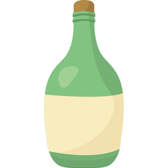 Poster - Illustration of a green glass bottle with a cork stopper and a blank label on a white background