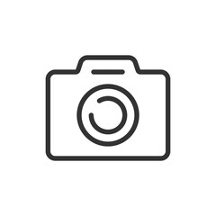 Poster - Simple line drawing of a camera with a lens in the center and a flash indicator on top side