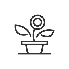 Poster - Simple line art illustration of a potted plant with a circular flower and two leaves design icon