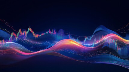 Fototapete - Dynamic digital wave patterns virtual space abstract art futuristic environment high-tech viewpoint visual data representation