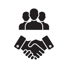 Poster - Business partnership icon with handshake and team symbol representing corporate agreement collaboration and successful teamwork deal for project management vector solid glyph