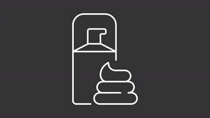 Poster - Animated shaving foam white line icon. Frothy cosmetic cream animation. Skincare product for hair removal with razor. Beauty routine. Isolated element on dark background. Alpha transparent video