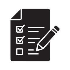 Poster - Checklist and survey form icon with pencil and check boxes representing a task list questionnaire or inspection report for evaluation vector solid glyph