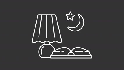 Poster - Animated book and nightlamp white line icon. Evening reading relaxing hobby animation. Healthy habit for wellbeing. Everyday routine. Isolated element on dark background. Alpha transparent video