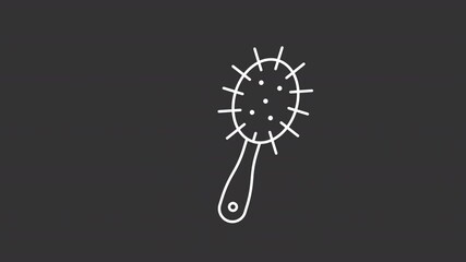 Poster - Animated hair brush white line icon. Classic hairstyling tool animation. Making hairstyle equipment. Daily beauty procedure supply. Isolated element on dark background. Alpha transparent video