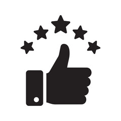 Poster - excellent rating and customer satisfaction icon with thumbs up and five stars representing positive 