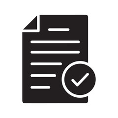 Poster - Approved document icon with a check mark seal representing a validated contract certified report or successfully completed task confirmation vector solid glyph