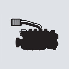 Poster - Silhouette of a powerful diesel engine design in black and white suitable for mechanical applications