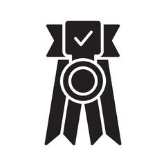 Poster - Quality award ribbon icon representing certification and guarantee for best product choice demonstrating excellence and customer satisfaction approval mark vector solid glyph