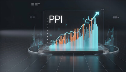 Poster - Futuristic digital display shows PPI growth chart, analysis data in dark setting, financial concept