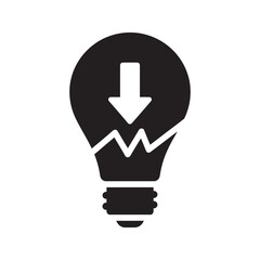 Aufkleber - power outage icon with broken lightbulb and down arrow representing energy failure crisis and electr