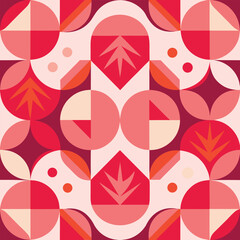 Poster - Colorful geometric mosaic seamless pattern illustration with creative abstract shapes. Modern scandinavian style background print. Trendy bright symbols and minimalist shape texture, geometry collage.