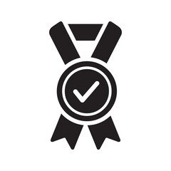 Poster - Quality approved medal solid glyph icon representing certified achievement and a guaranteed award for first place success and excellent standard vector