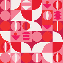 Poster - Colorful geometric mosaic seamless pattern illustration with creative abstract shapes. Modern scandinavian style background print. Trendy bright symbols and minimalist shape texture, geometry collage.