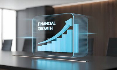 Poster - 3D financial growth chart on a conference table in an office, implying business success