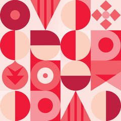 Poster - Colorful geometric mosaic seamless pattern illustration with creative abstract shapes. Modern scandinavian style background print. Trendy bright symbols and minimalist shape texture, geometry collage.
