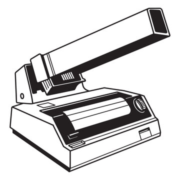 Vector illustration of a detailed and stylized vintage computer printer isolated on white