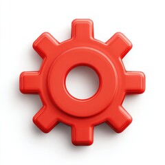 Fototapete - Red Glossy 3D Gear Icon on White Background