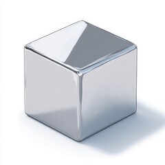 Fototapete - Reflective Silver Cube on White Background