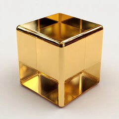 Poster - Reflective Golden Cube on White Background