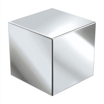 Reflective Silver Cube on White Background
