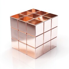 Poster - Rose Gold Cube Geometric Minimalist Structure on White Background