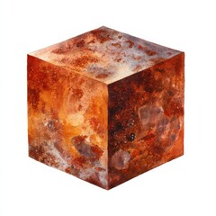 Poster - Rusty Orange and Brown Watercolor Cube Abstract Illustration