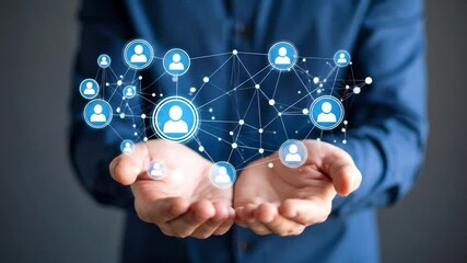 Poster - Hands holding a network of interconnected user icons