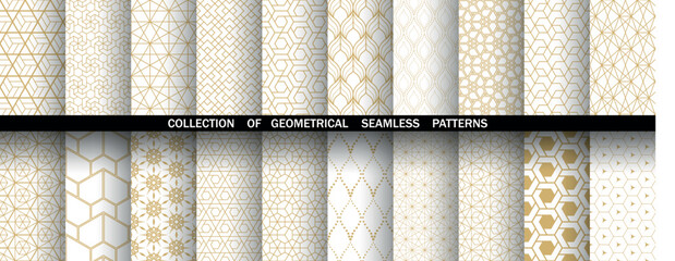 Leinwandbilder - Geometric set of seamless golden and white patterns. Simple vector graphics