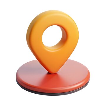 3D Rendering of Orange Map Pointer Icon on Red Base Isolated