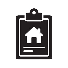 Poster - Home evaluation report glyph icon with a clipboard and house symbol for property appraisal real estate assessment and inspection checklist