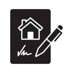 Poster - Contract signing glyph icon with a document signature and pen for a legal agreement business deal or official paper commitment process