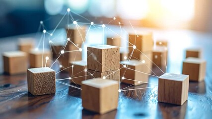 Poster - Wooden blocks connected by a network of lines