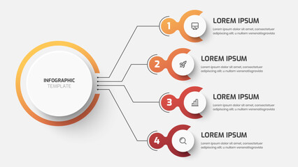 Fototapete - Business Central Circle, Infographic Presentation with Gradient Color, Line, 4 Numbers and Icon