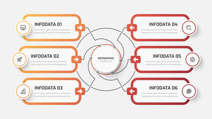 Fototapete - Business Central Circle, Infographic Presentation with Gradient Color, Circle Label, 6 Options, Line and Icon