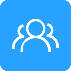 Poster - Simple black outline icon of three people figures on a bright blue square background