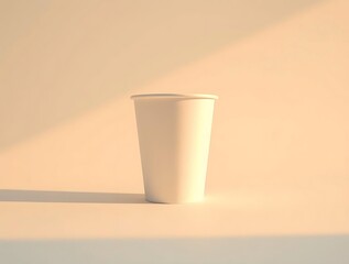 Poster - Minimalist paper cup presentation in warm, soft lighting and pastel shade