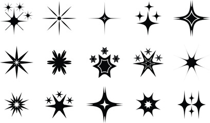 Poster - Collection of various starburst shapes in black and white for design elements