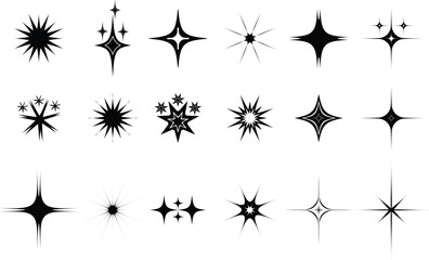 Poster - Diverse collection of black starburst sparkle elements for decorative design projects