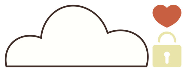 Poster - Cloud icon paired with a heart and lock, representing data security, protection, privacy, love, cybersecurity, and safety. Ideal for technology, emotions safety security privacy communication